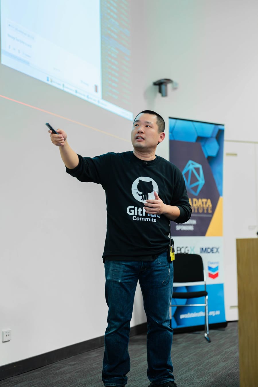 Software specialist presenting during a technology conference